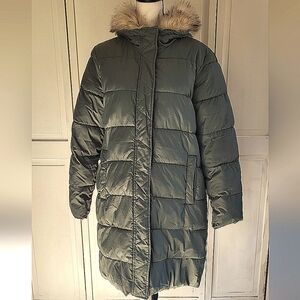 Gap Long Midi Length Olive Green Puffer Jacket